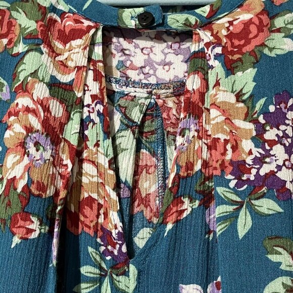 Umgee Womens Size M Teal Floral 3/4 Sleeve Tunic Top - Picture 4 of 9